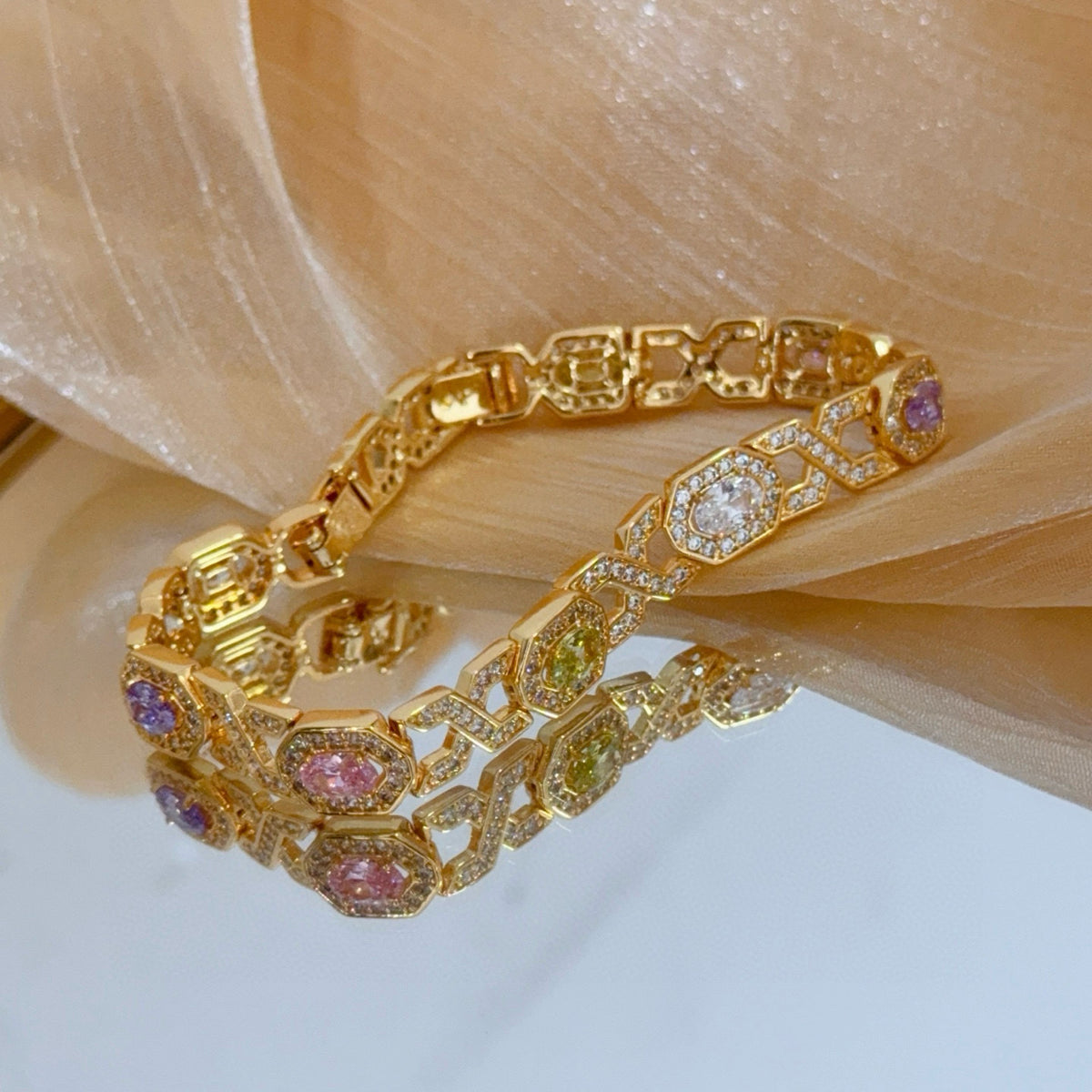 gold crystal floral Bangle for men - alternate angle view 4