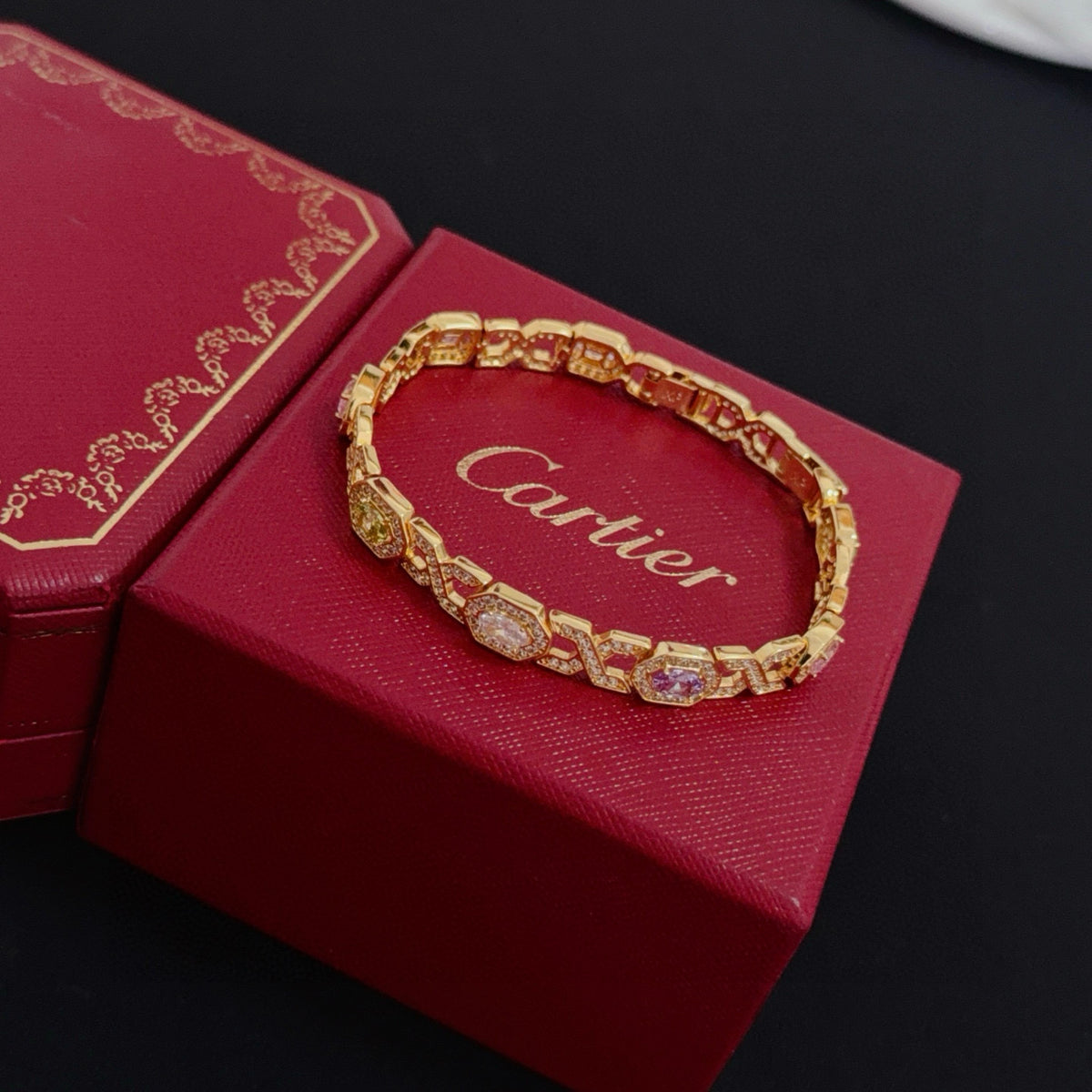 gold crystal floral Bangle for men - alternate angle view 7