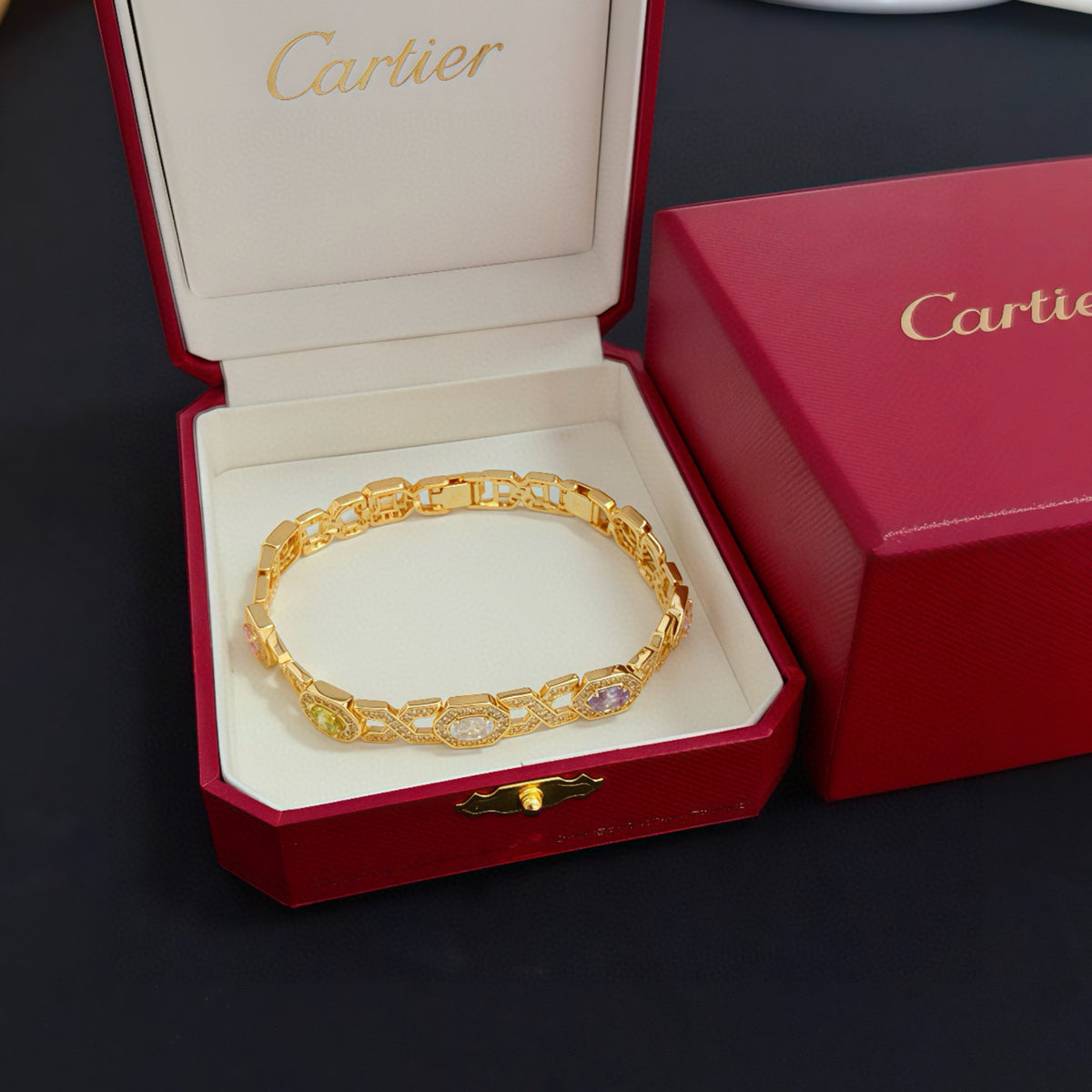 gold crystal floral Bangle for men - product detail view