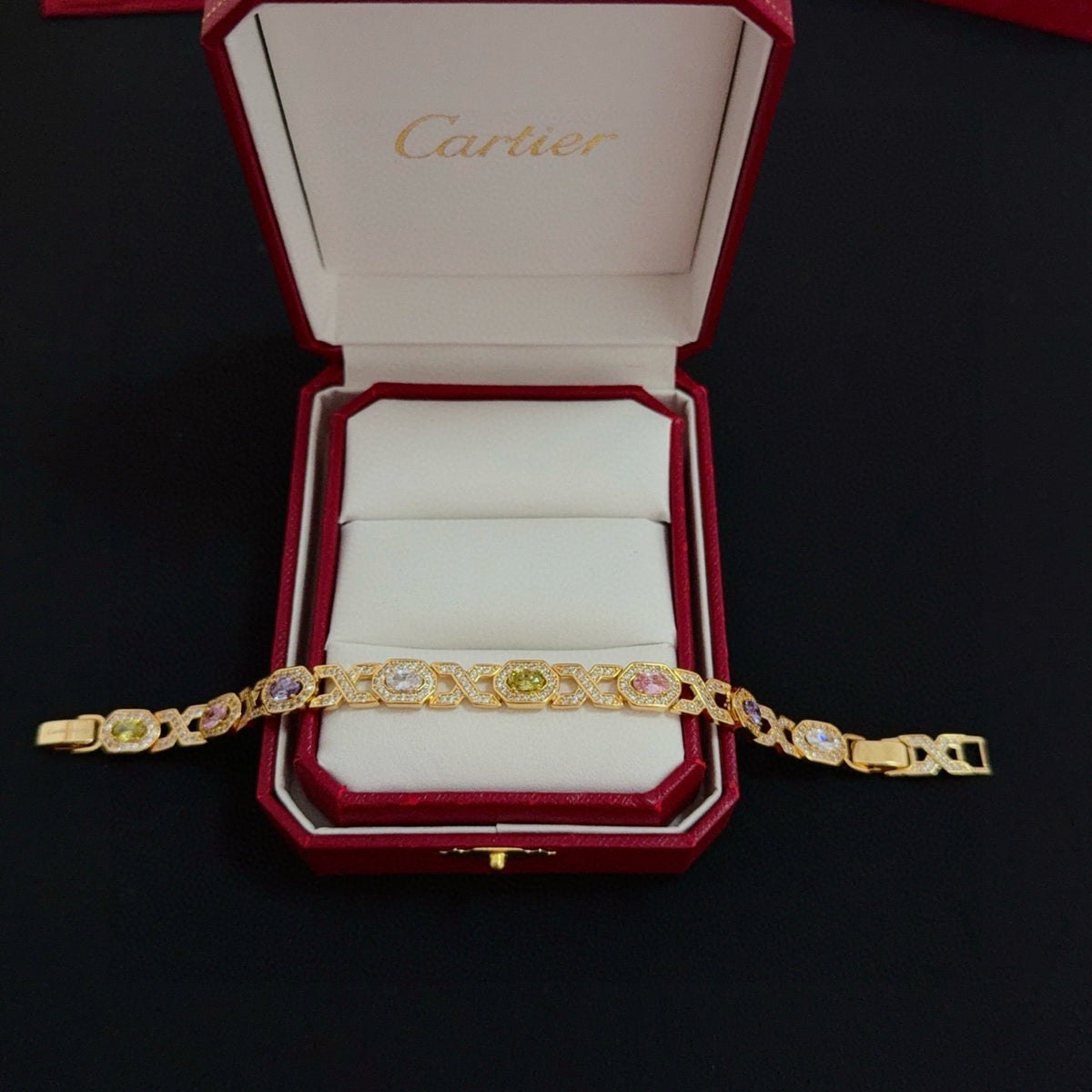 gold crystal floral Bangle for men - alternate angle view 3