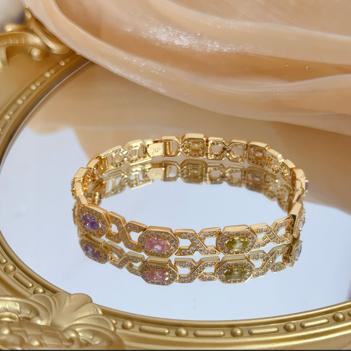gold crystal floral Bangle for men - alternate angle view 5