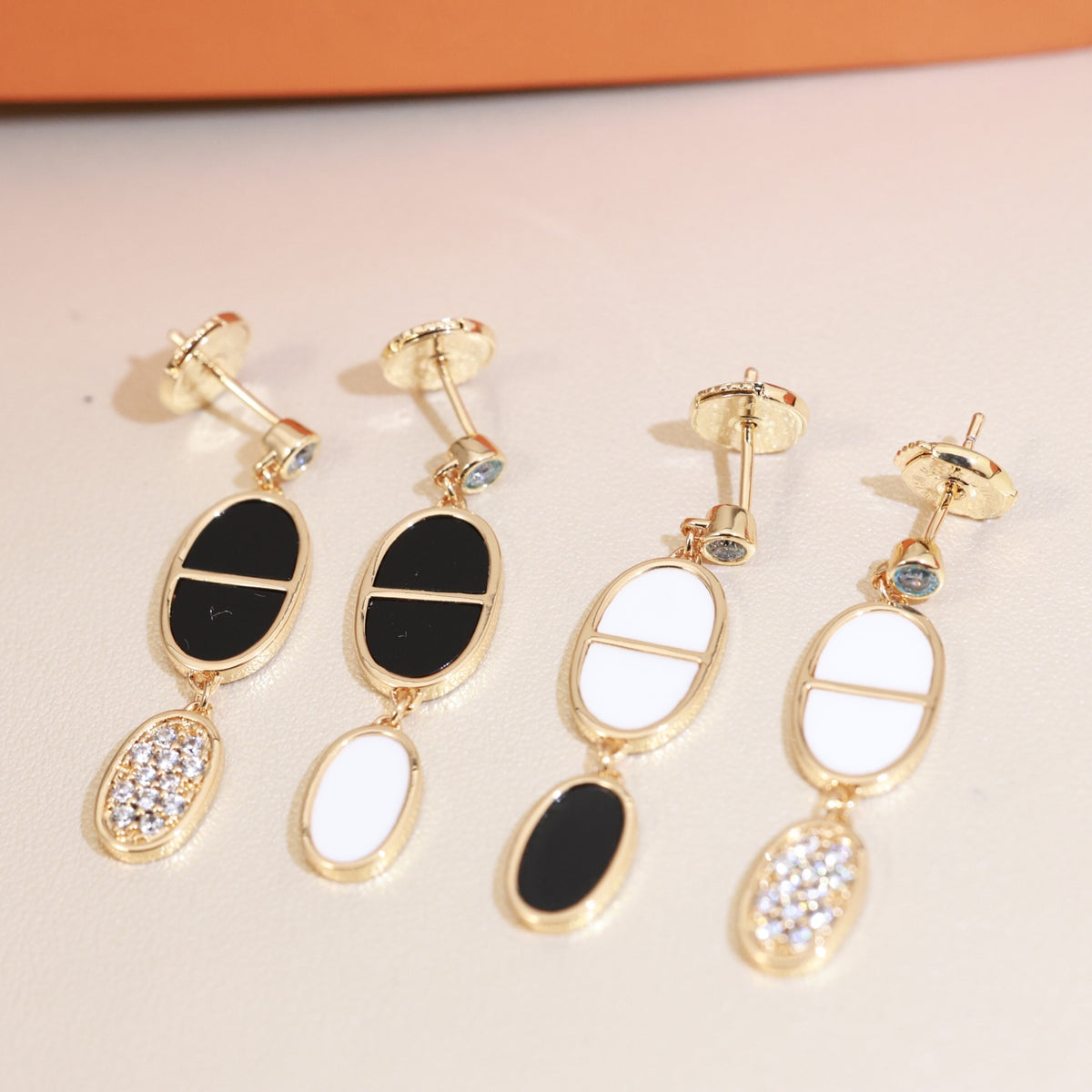 black and white 925 sterling silver stylish Stud Earrings for women - alternate angle view 6