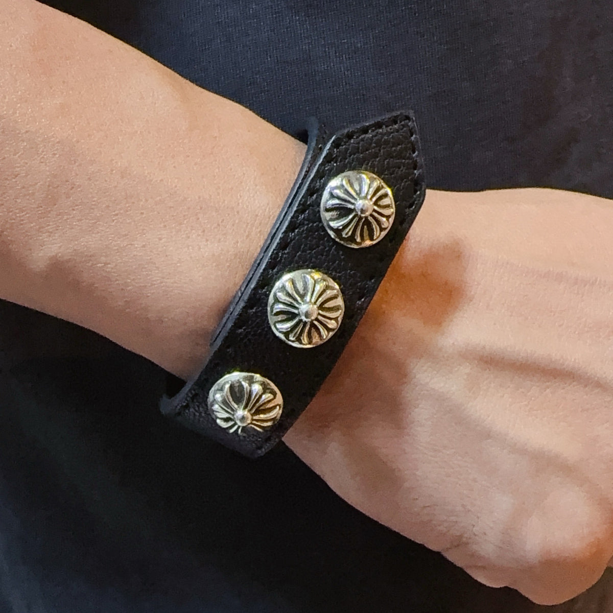 antique leather cross Bracelet for men - alternate angle view 2