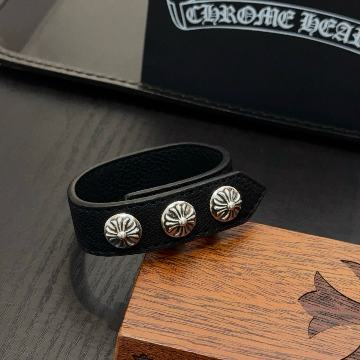 antique leather cross Bracelet for men - alternate angle view 9