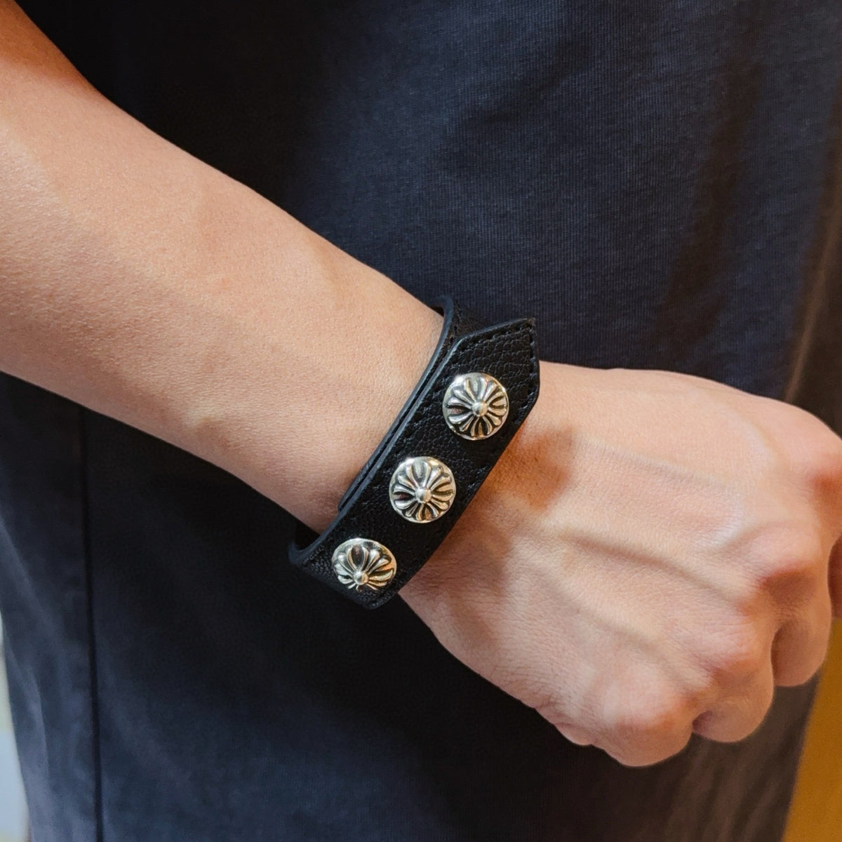 antique leather cross Bracelet for men - product detail view