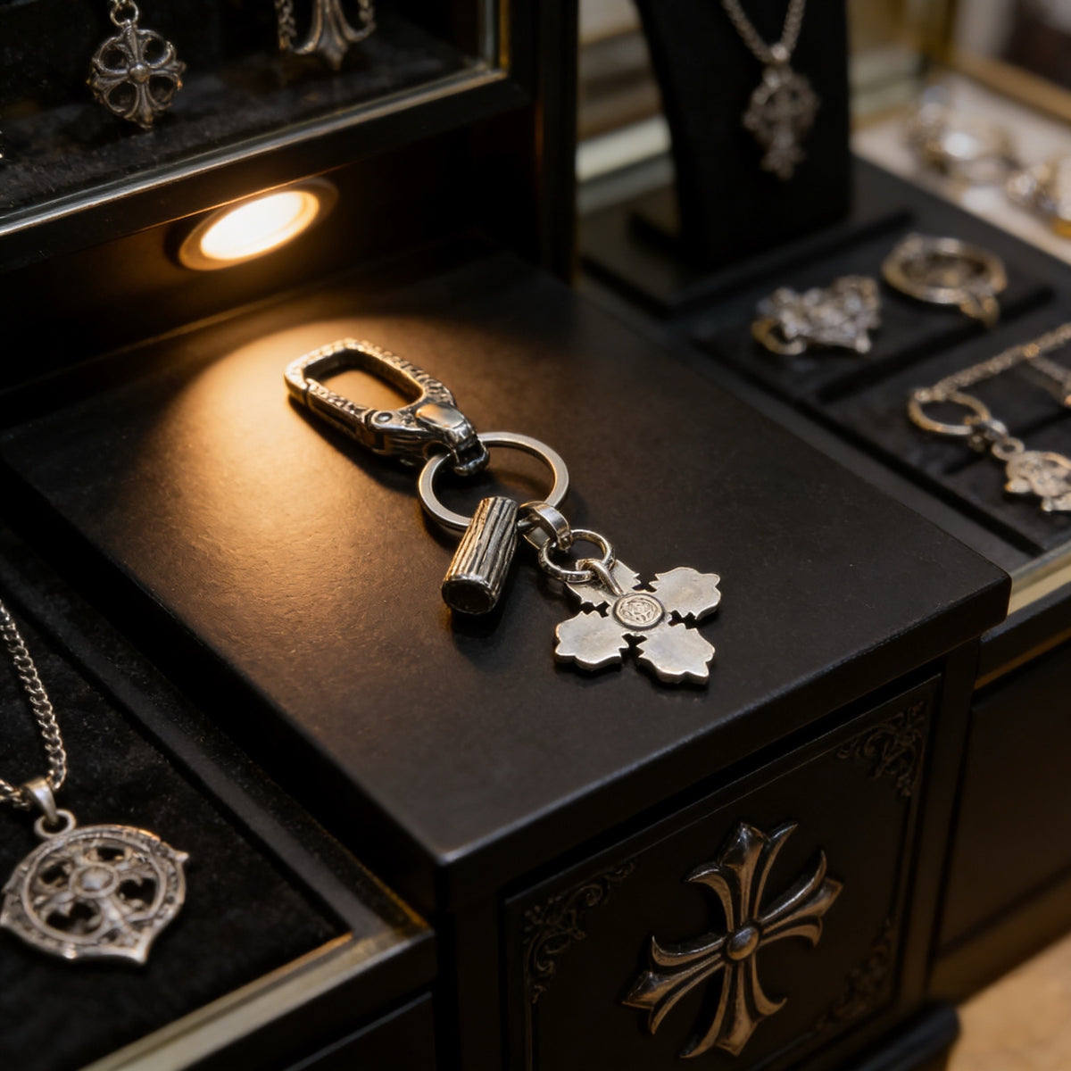 silver cross Keychain for men - alternate angle view 2