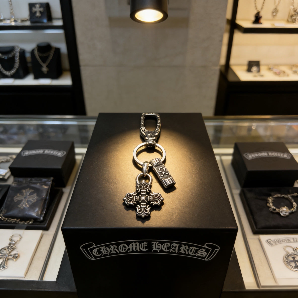 silver cross Keychain for men - product detail view