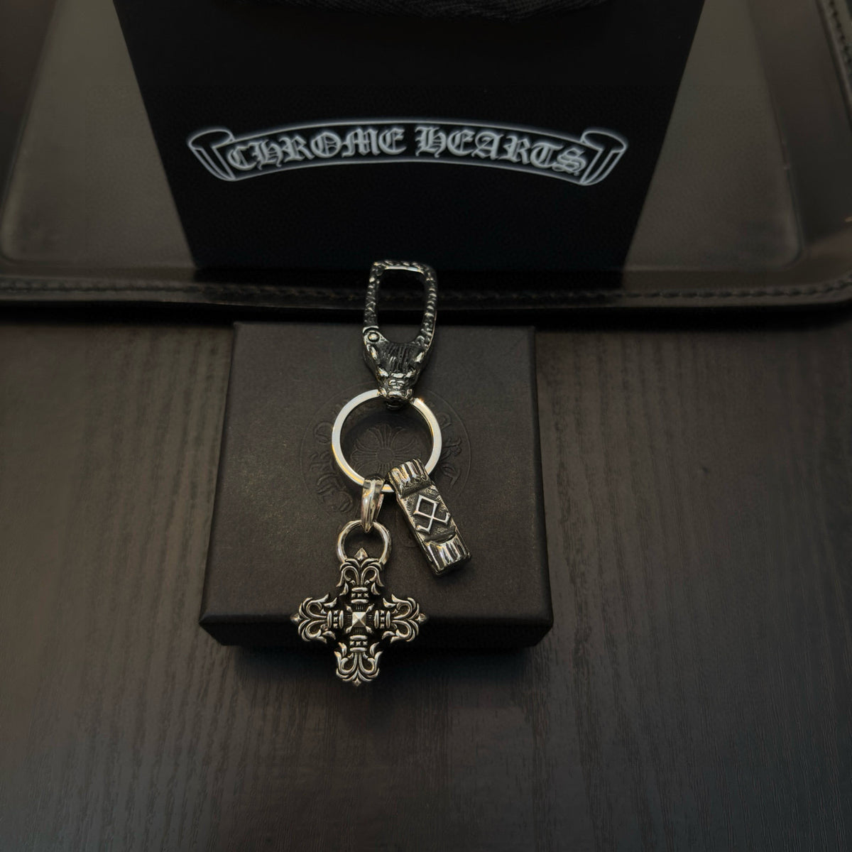 silver cross Keychain for men - alternate angle view 5