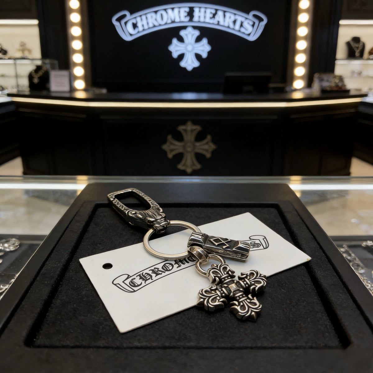 silver cross Keychain for men - alternate angle view 4