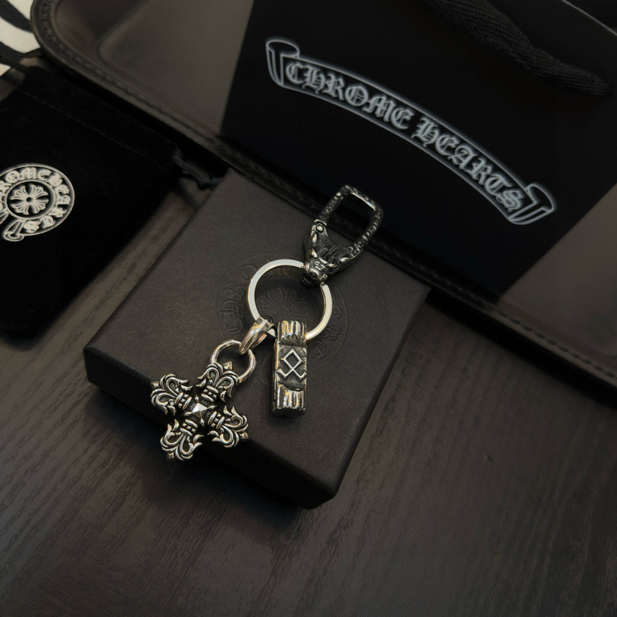 silver cross Keychain for men - alternate angle view 6