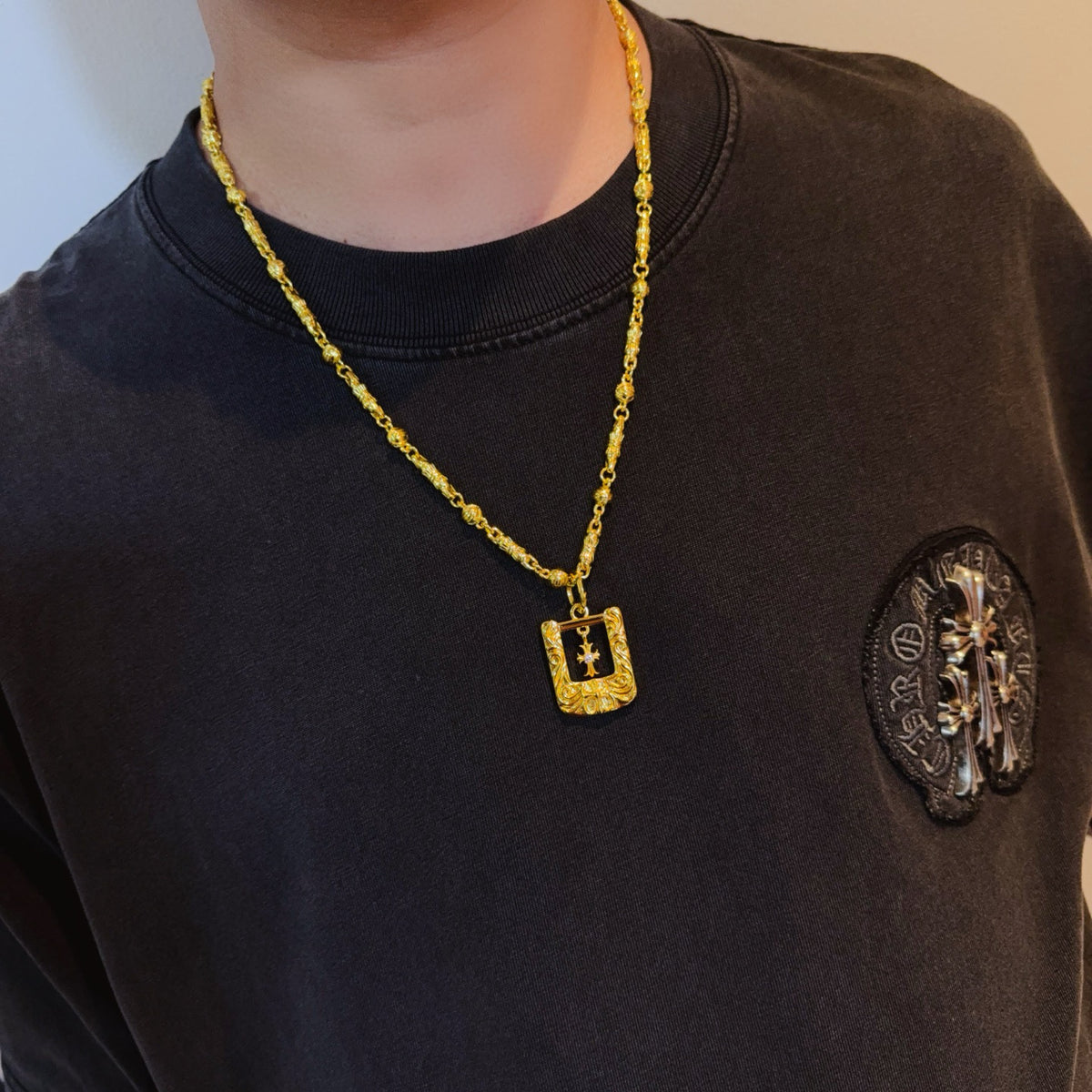 antique cross Pendant for men - alternate angle view 3