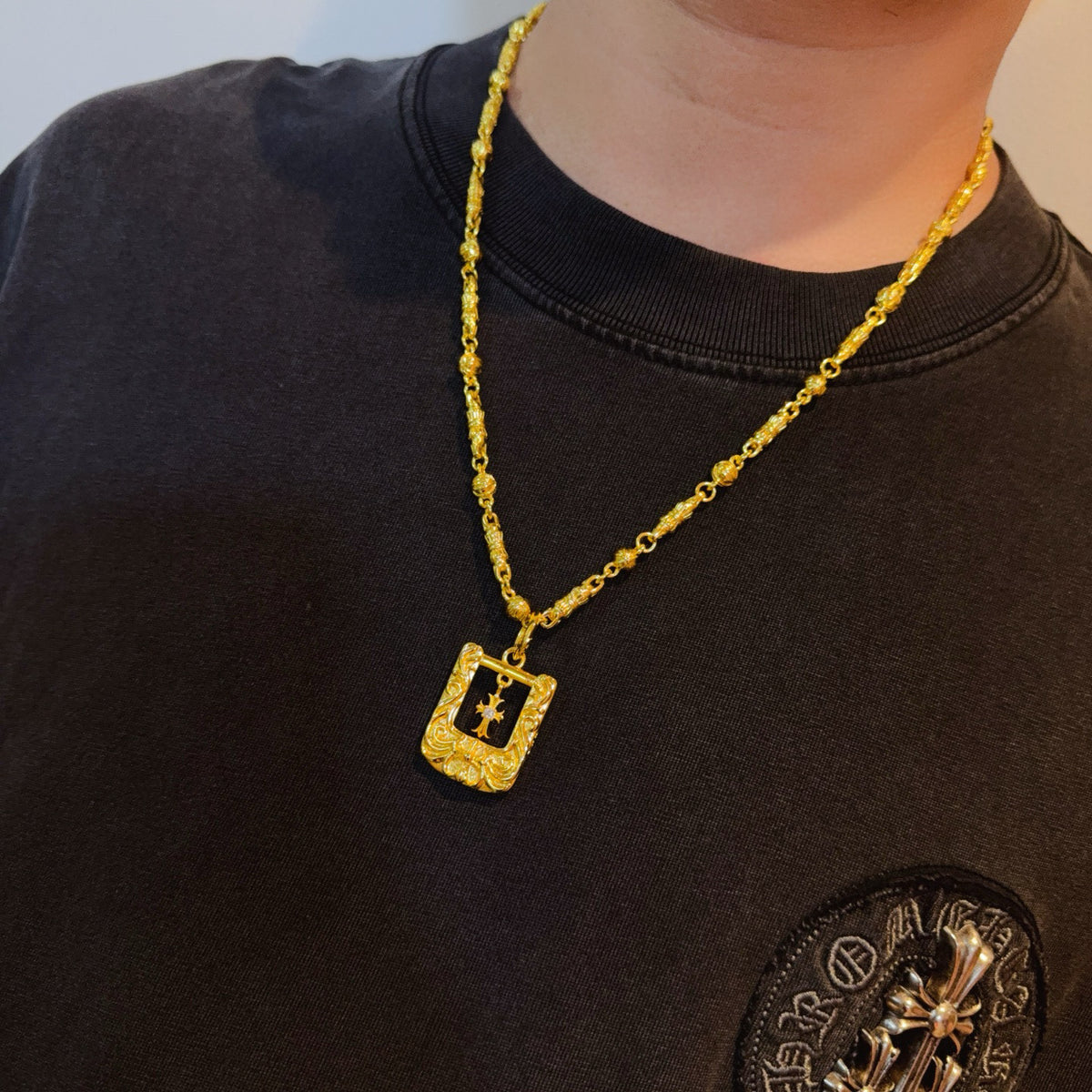 antique cross Pendant for men - alternate angle view 2