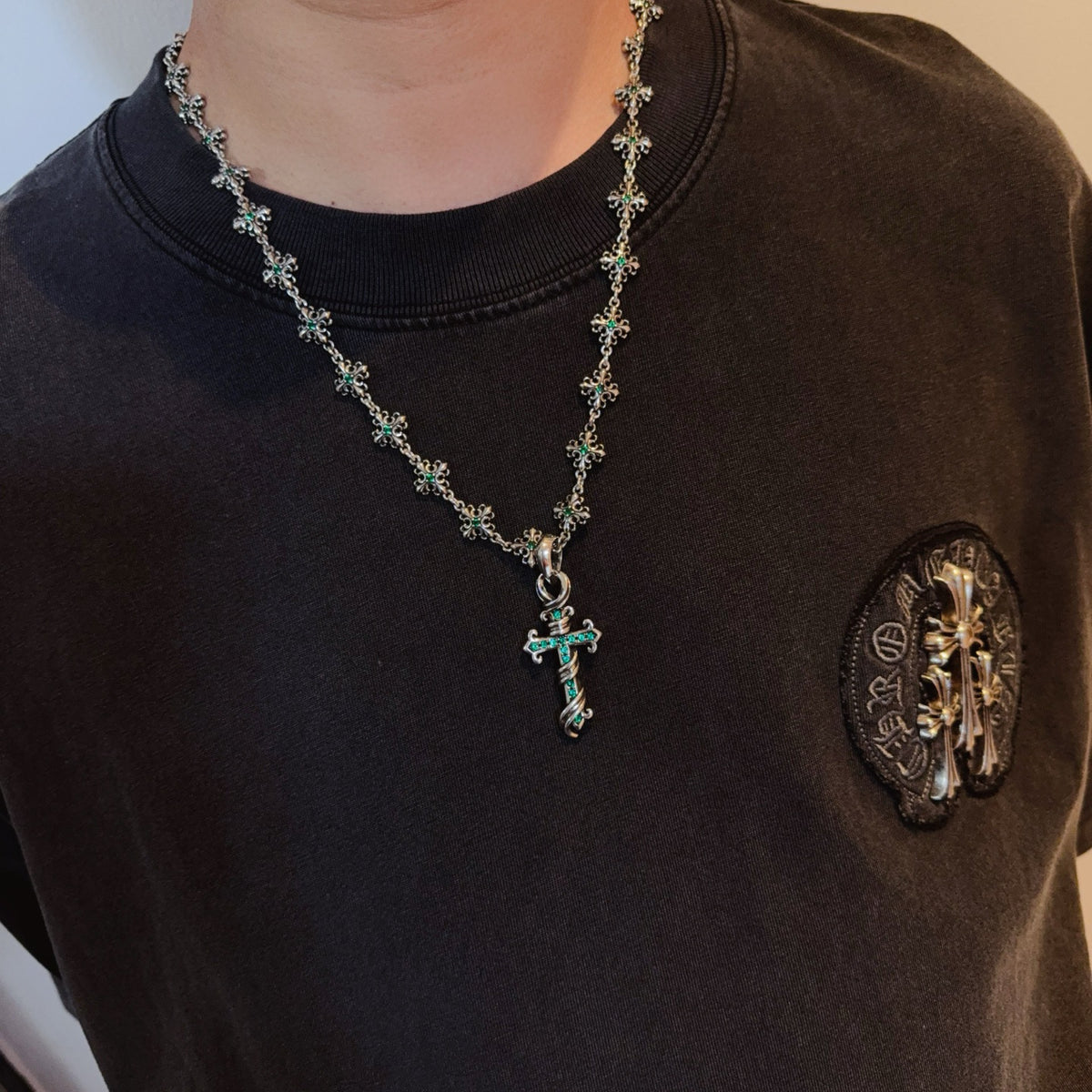 antique crystal cross Pendant for men - alternate angle view 5