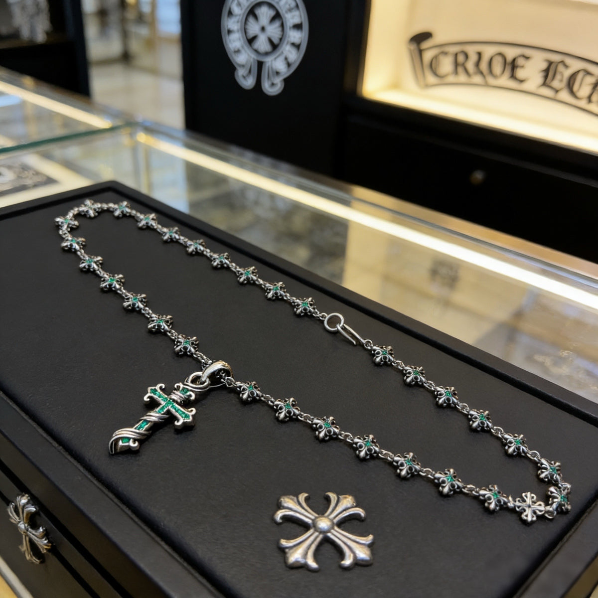 antique crystal cross Pendant for men - product detail view