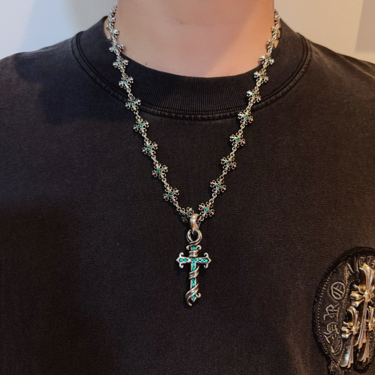 antique crystal cross Pendant for men - alternate angle view 3