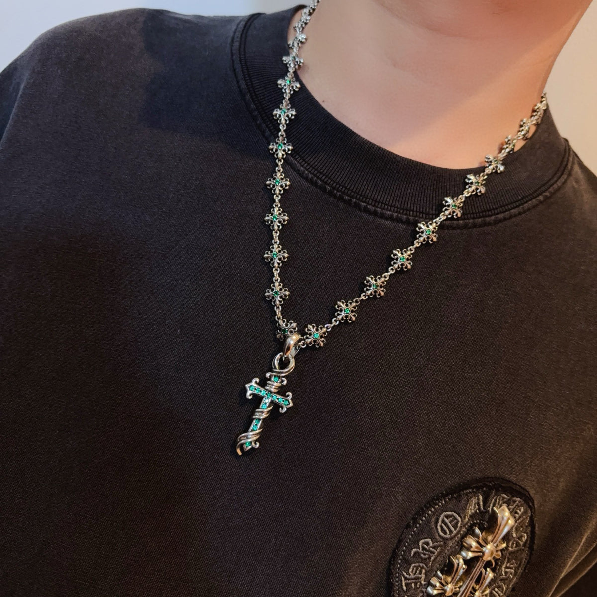 antique crystal cross Pendant for men - alternate angle view 4