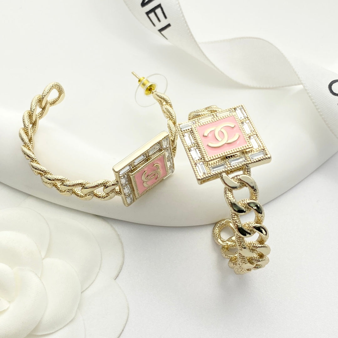 pink crystal inlaid Stud Earrings for women - alternate angle view 5