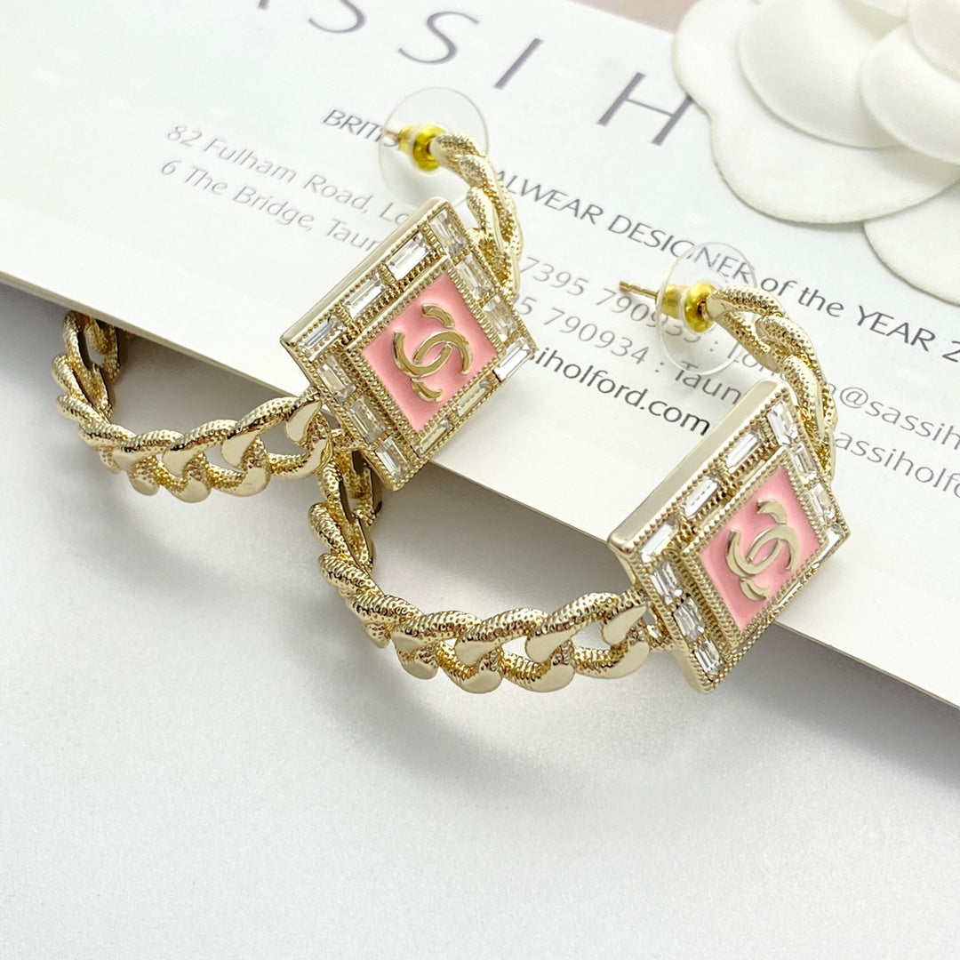 pink crystal inlaid Stud Earrings for women - alternate angle view 8