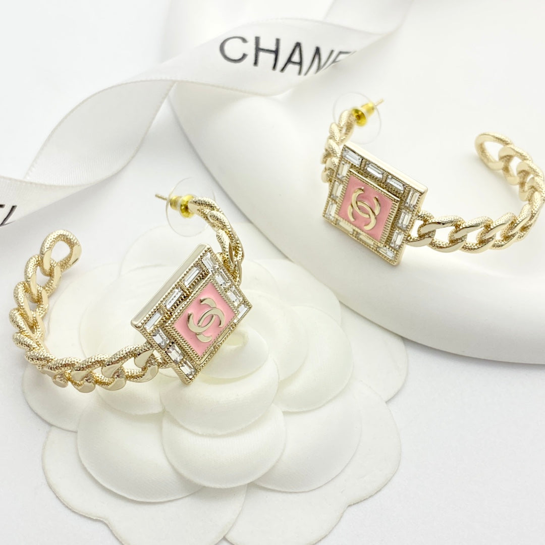 pink crystal inlaid Stud Earrings for women - alternate angle view 7