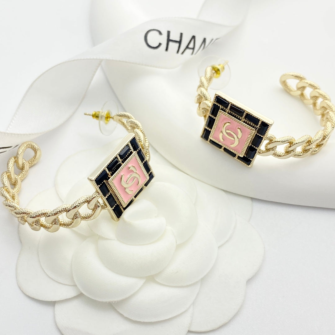pink crystal inlaid Stud Earrings for women - product detail view