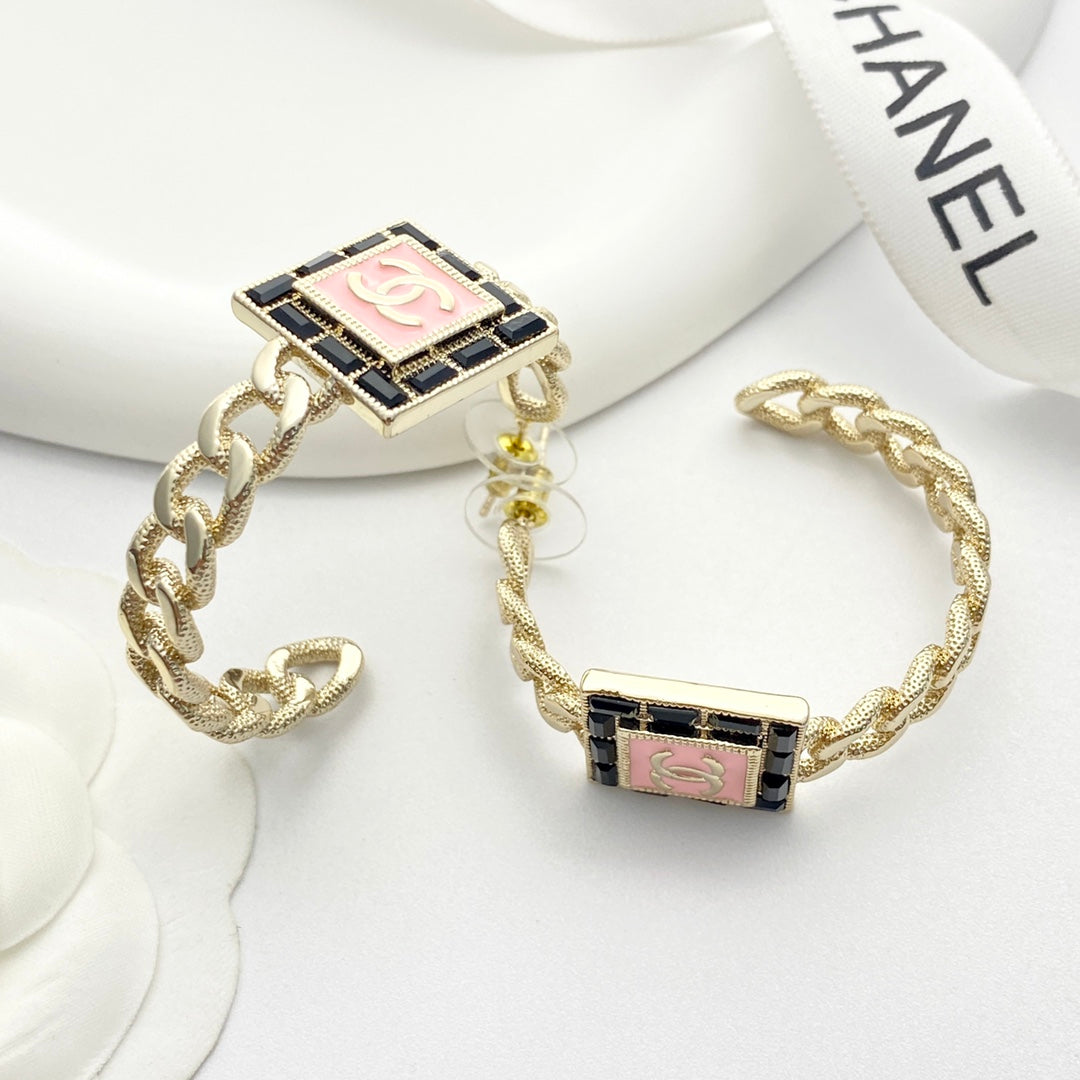 pink crystal inlaid Stud Earrings for women - alternate angle view 3
