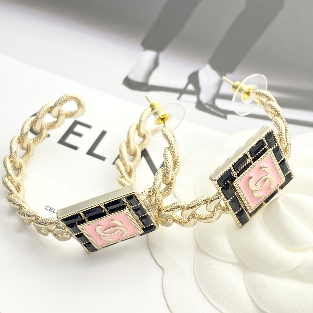 pink crystal inlaid Stud Earrings for women - alternate angle view 2