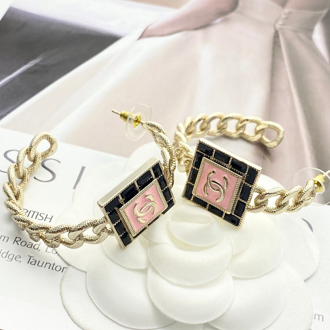 pink crystal inlaid Stud Earrings for women - alternate angle view 7