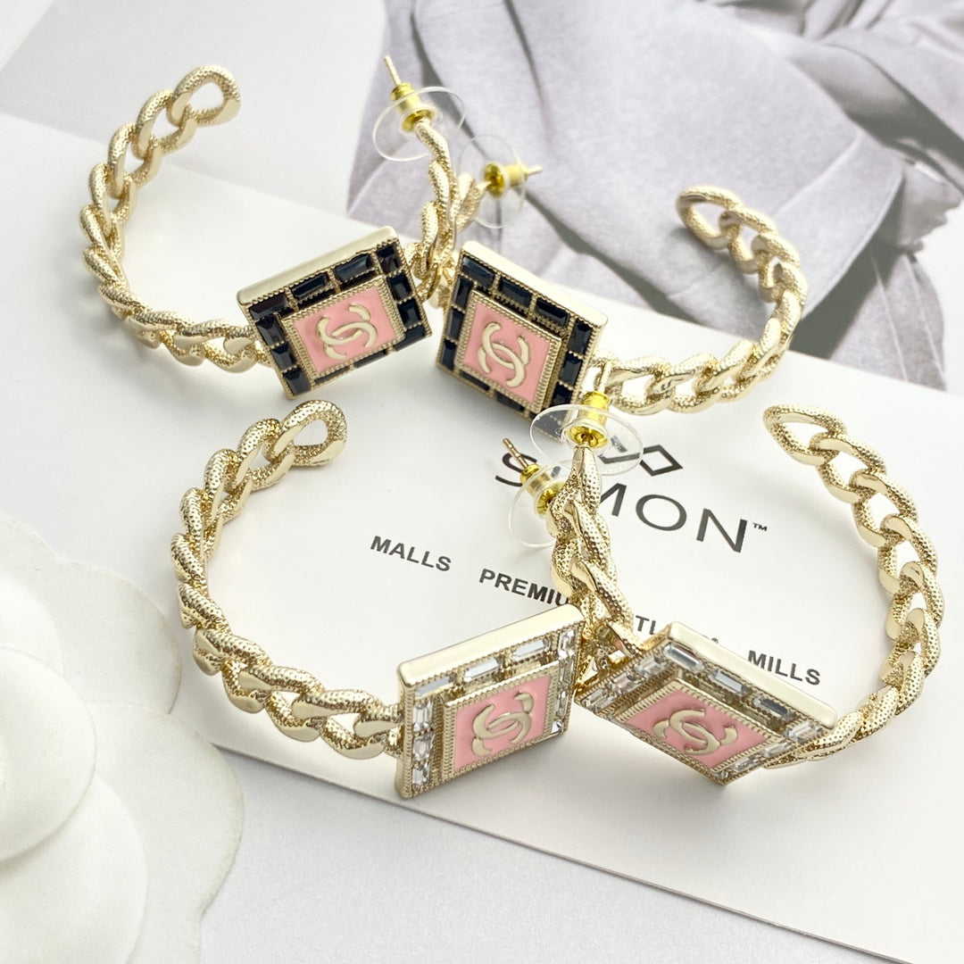 pink crystal inlaid Stud Earrings for women - alternate angle view 9