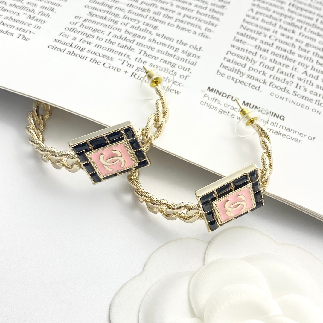pink crystal inlaid Stud Earrings for women - alternate angle view 4