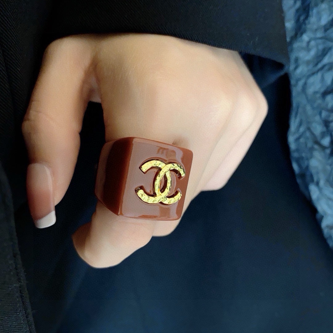 white acrylic letter Ring for women - product detail view