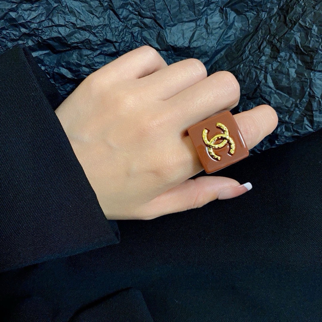 white acrylic letter Ring for women - alternate angle view 2