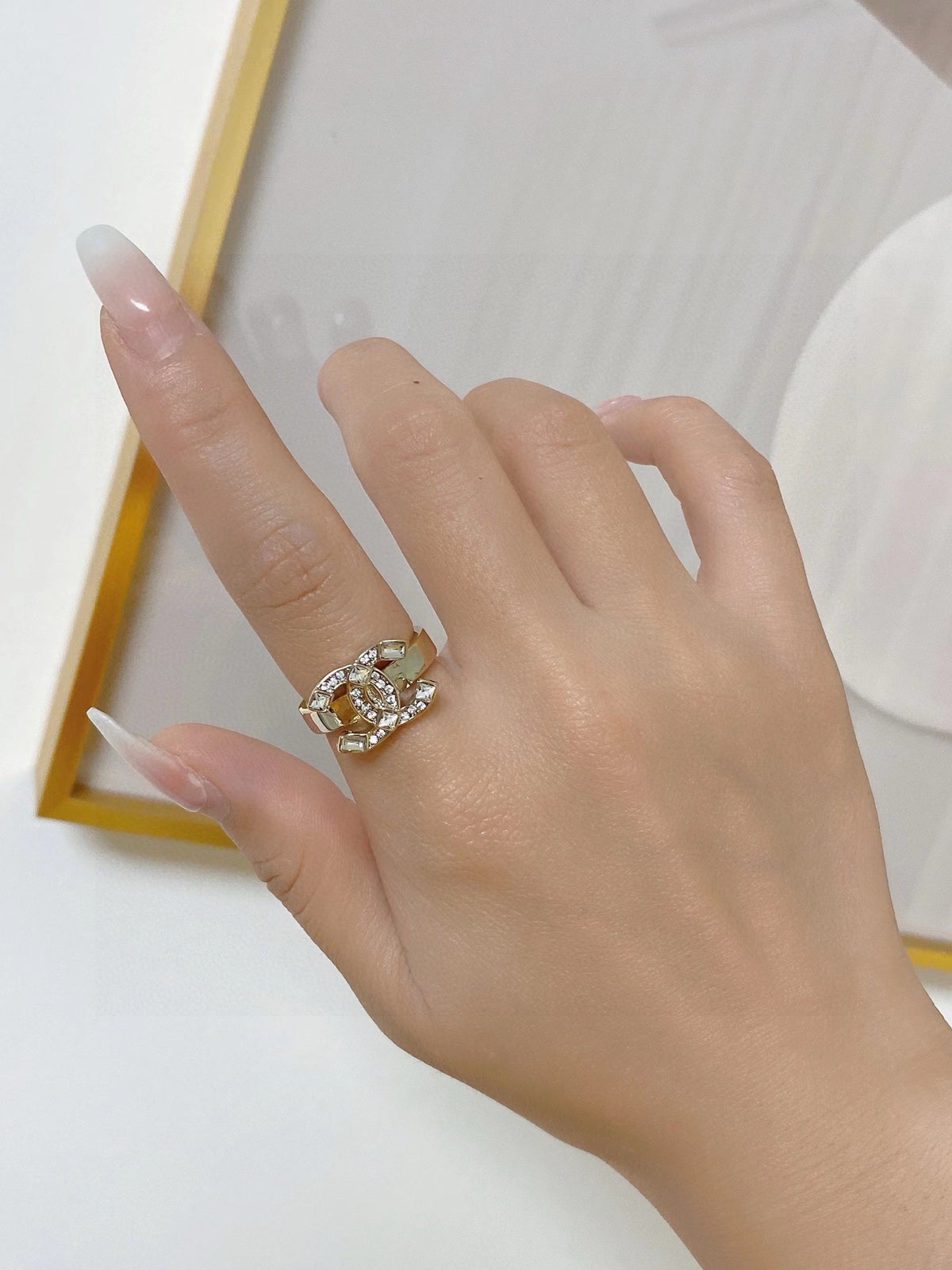 white crystal letter Ring for women - product detail view