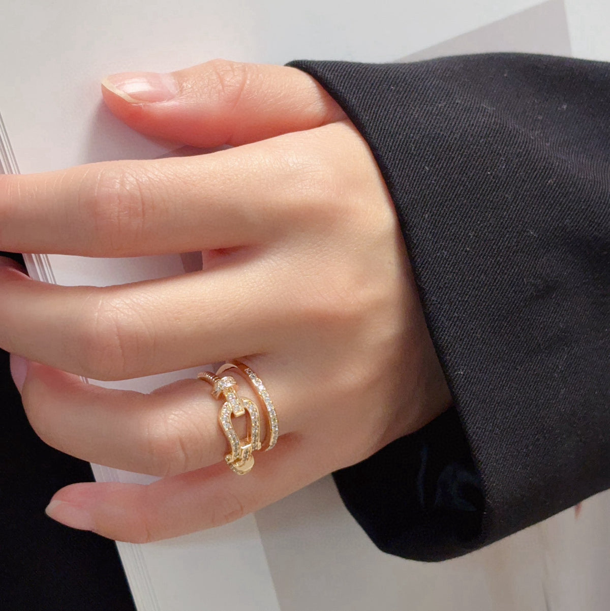 rose gold crystal rose Ring for men - alternate angle view 2