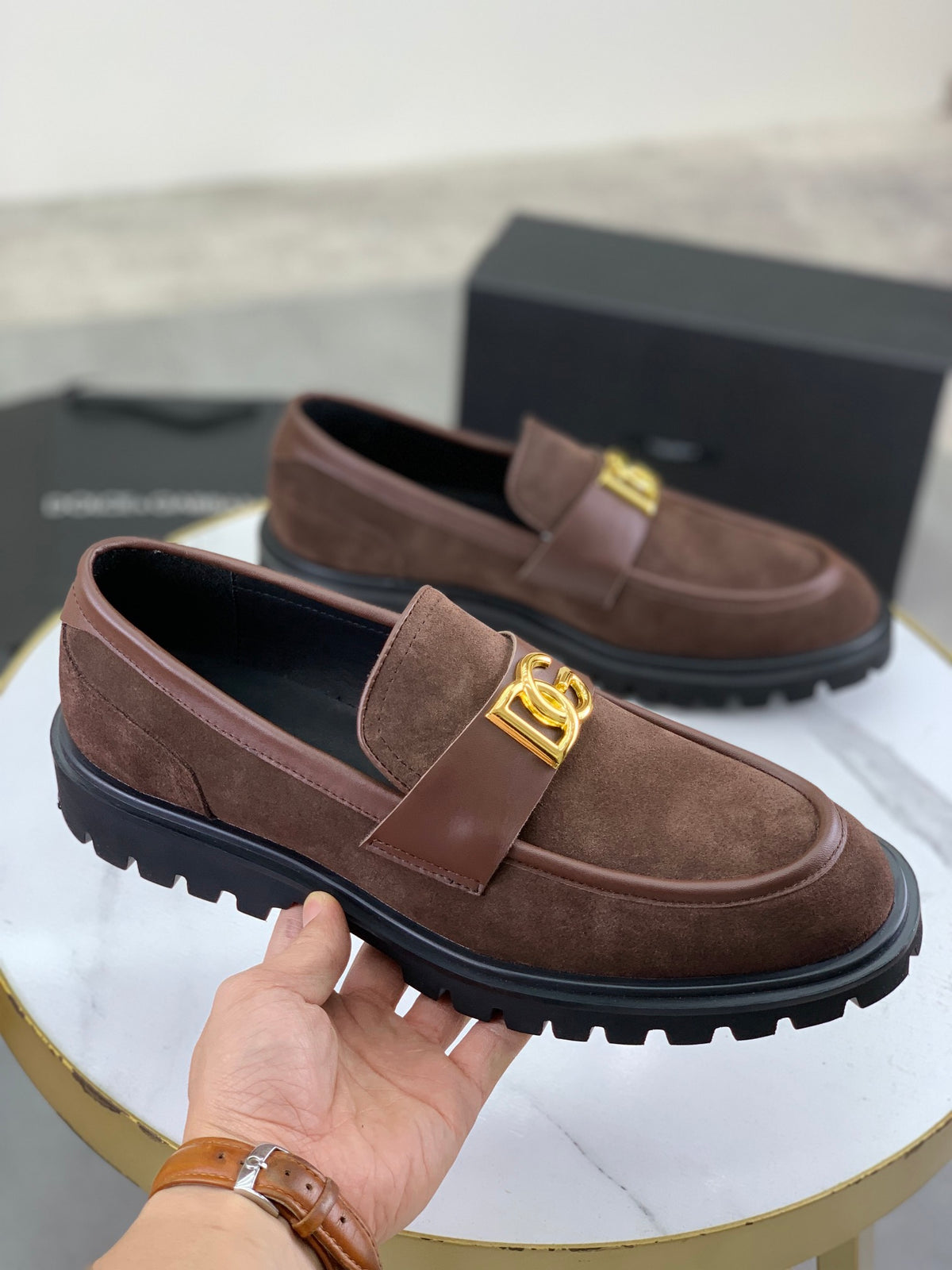 Dolce & Gabbana DG Men's Slip-On Moccasin Loafers with Metal Detail