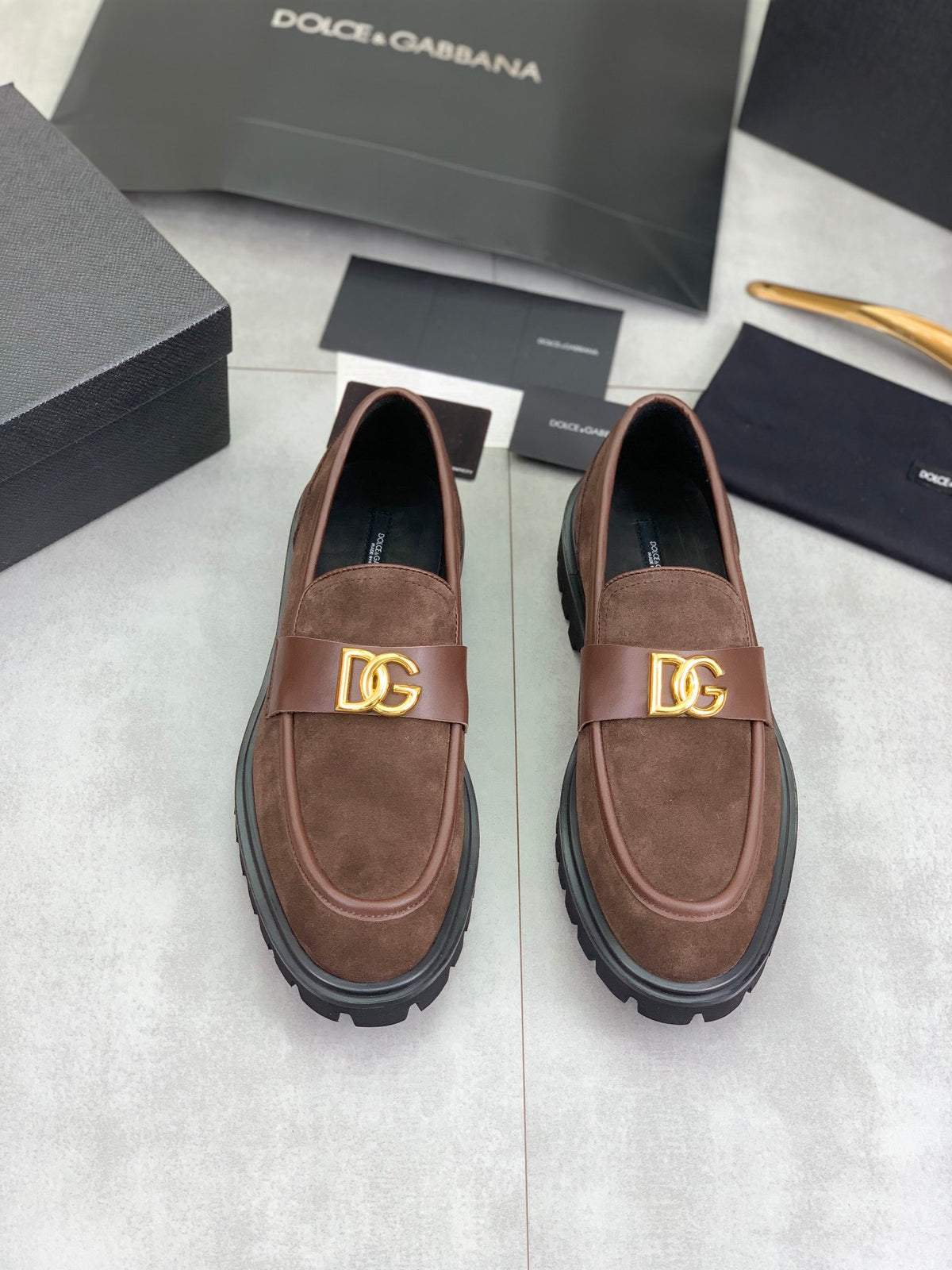 Dolce & Gabbana DG Men's Slip-On Moccasin Loafers with Metal Detail