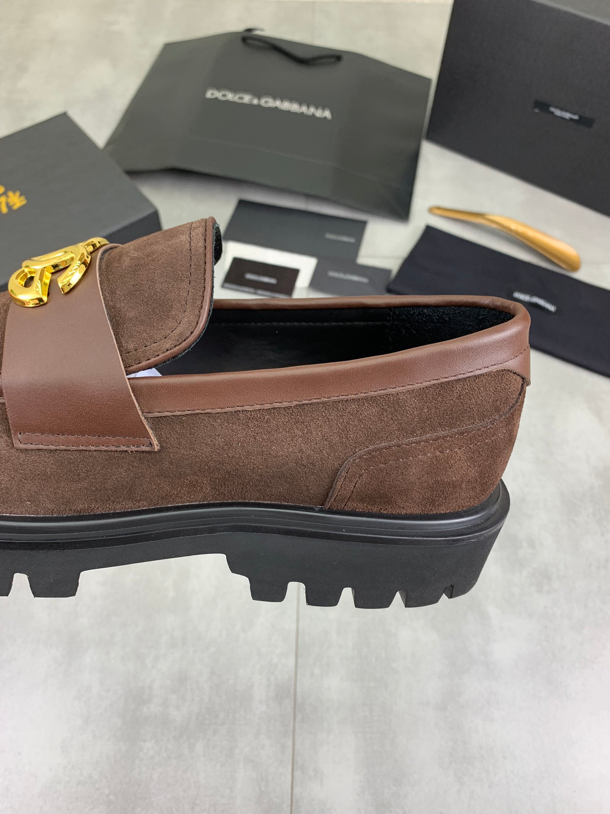 Dolce & Gabbana DG Men's Slip-On Moccasin Loafers with Metal Detail