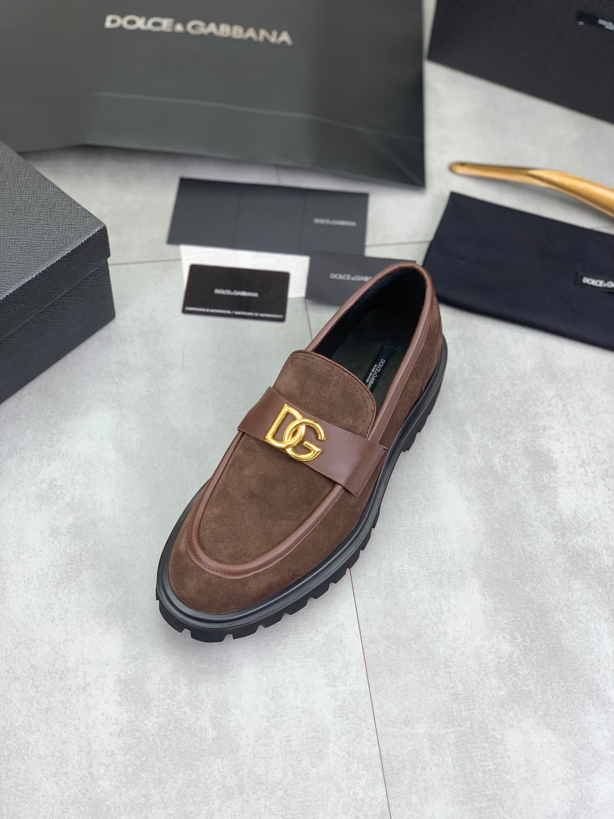 Dolce & Gabbana DG Men's Slip-On Moccasin Loafers with Metal Detail