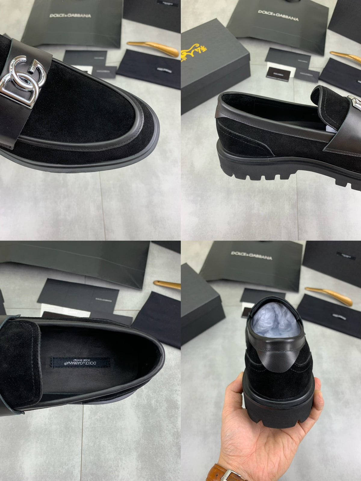 Dolce & Gabbana DG Men's Slip-On Moccasin Loafers with Metal Detail