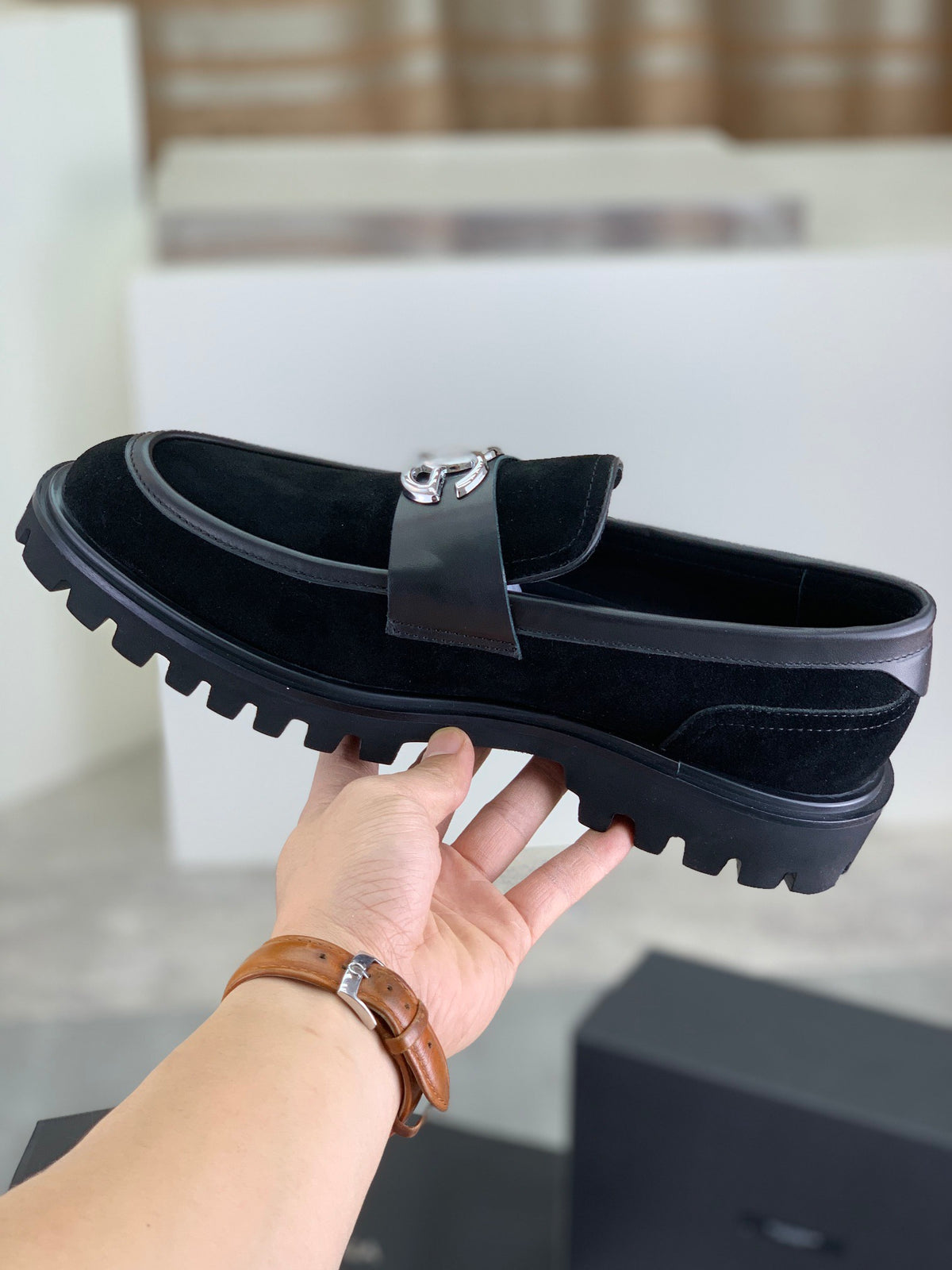 Dolce & Gabbana DG Men's Slip-On Moccasin Loafers with Metal Detail