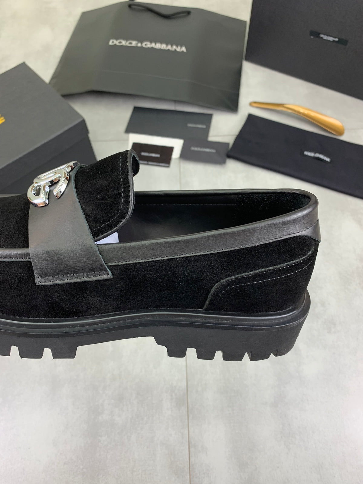Dolce & Gabbana DG Men's Slip-On Moccasin Loafers with Metal Detail