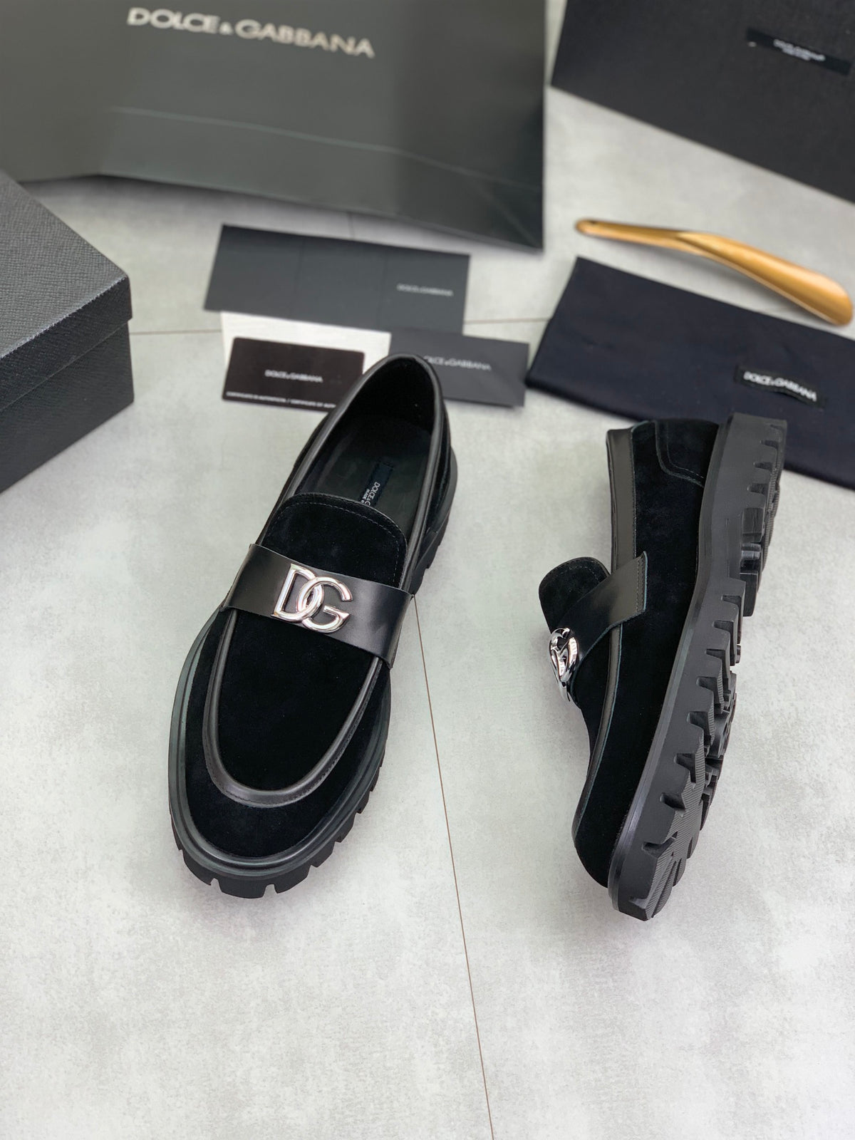 Dolce & Gabbana DG Men's Slip-On Moccasin Loafers with Metal Detail