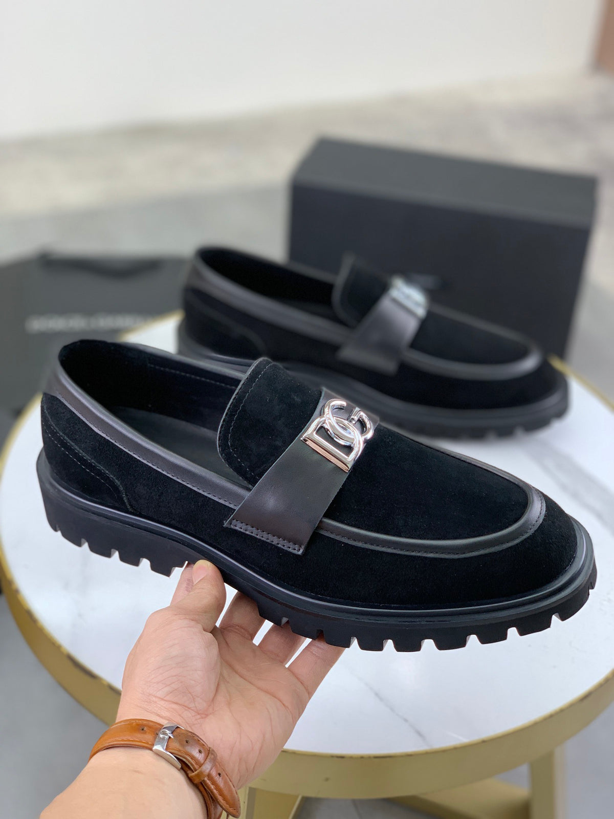 Dolce & Gabbana DG Men's Slip-On Moccasin Loafers with Metal Detail