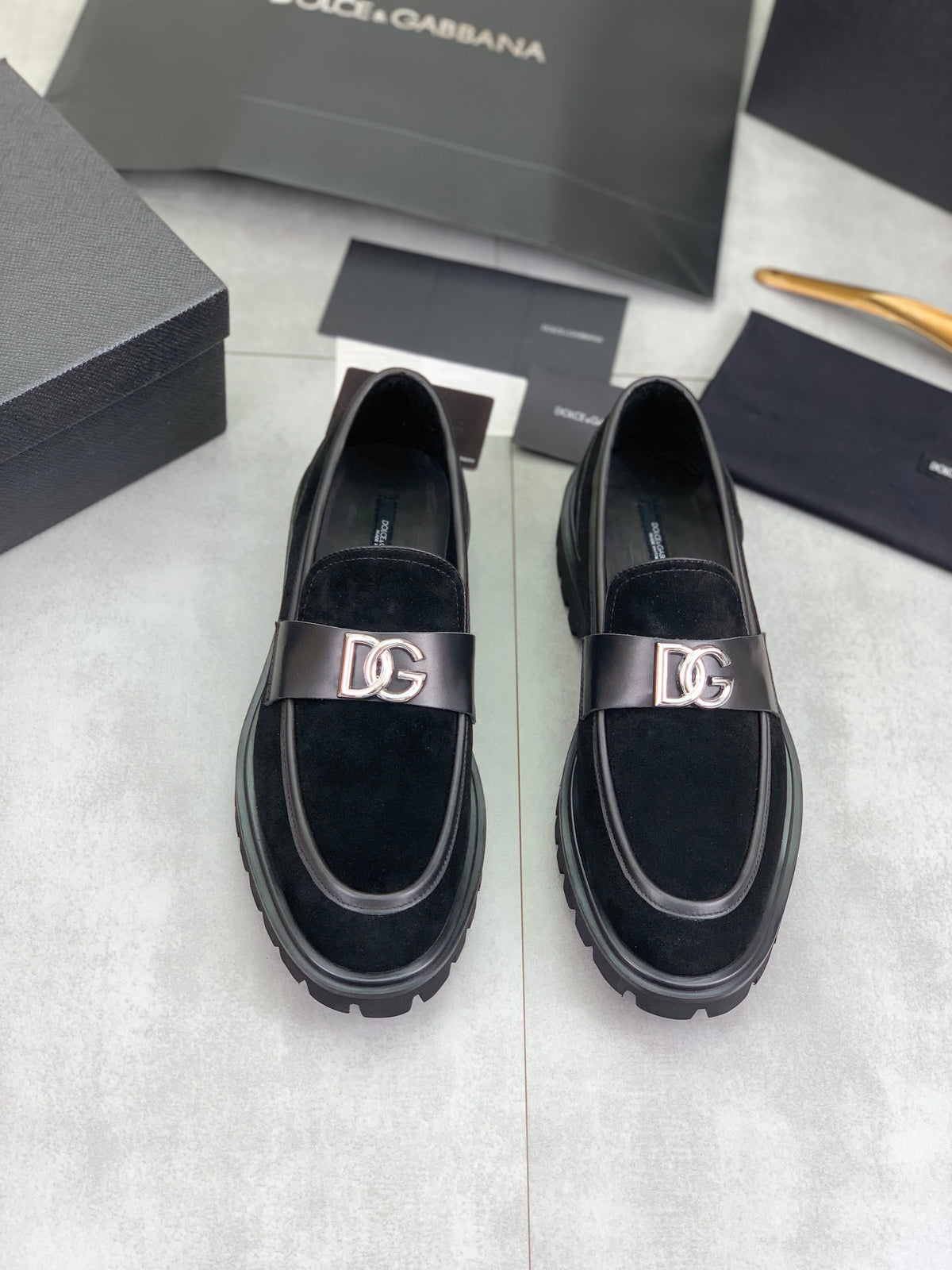 Dolce & Gabbana DG Men's Slip-On Moccasin Loafers with Metal Detail