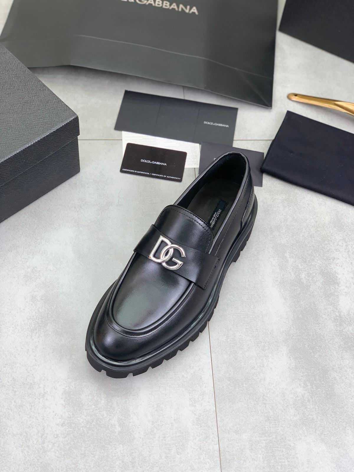 Dolce & Gabbana DG Men's Slip-On Moccasin Loafers with Metal Detail