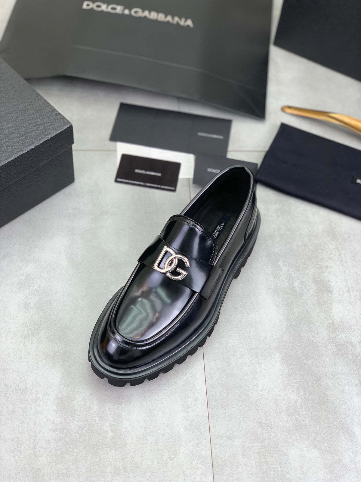 Dolce & Gabbana DG Men's Slip-On Moccasin Loafers with Metal Detail