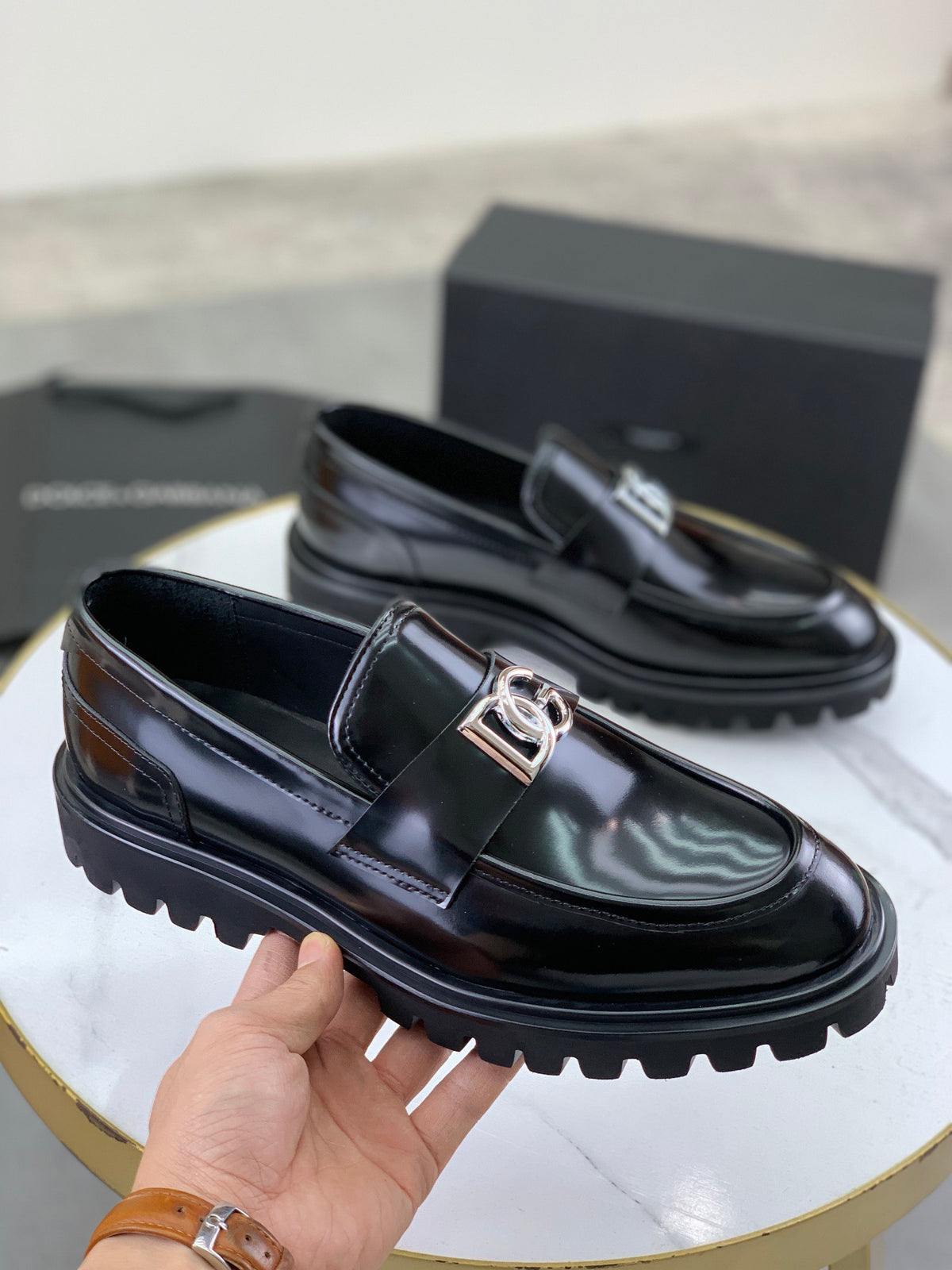 Dolce & Gabbana DG Men's Slip-On Moccasin Loafers with Metal Detail