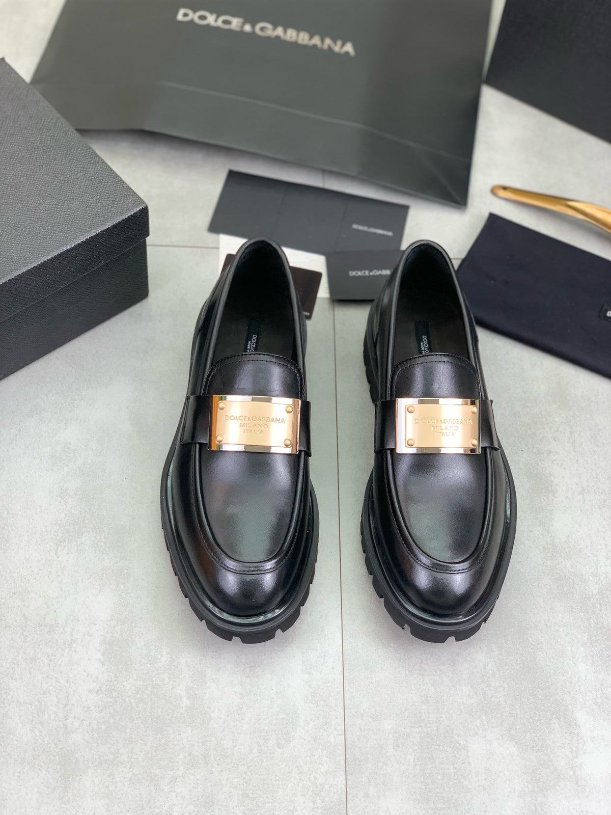 Dolce & Gabbana DG Men's Slip-On Moccasin Loafers with Metal Detail