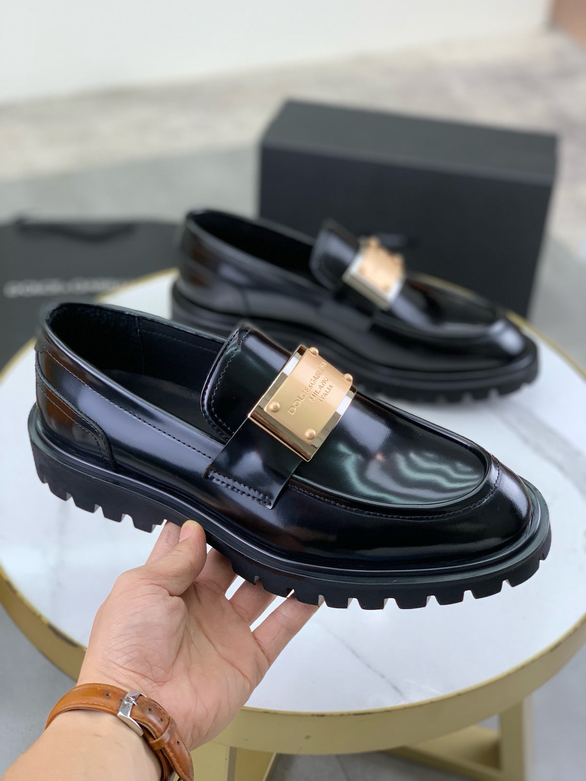 Dolce & Gabbana DG Men's Slip-On Moccasin Loafers with Metal Detail