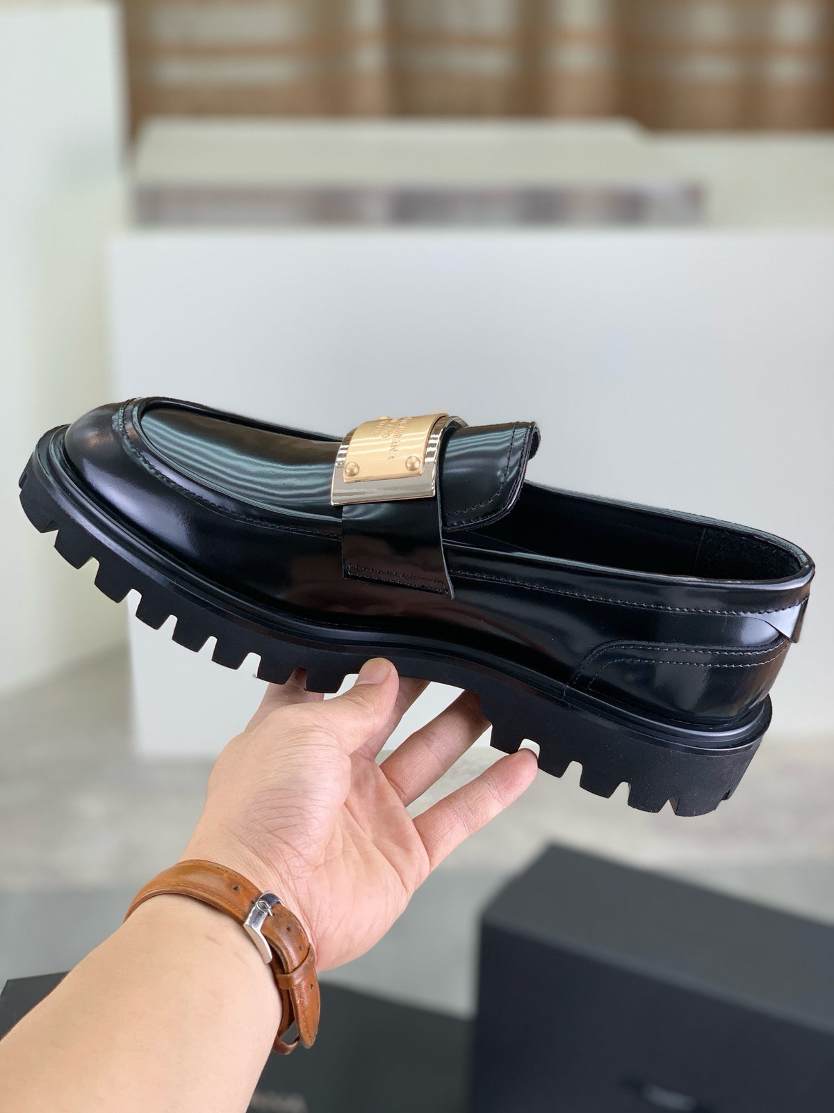 Dolce & Gabbana DG Men's Slip-On Moccasin Loafers with Metal Detail