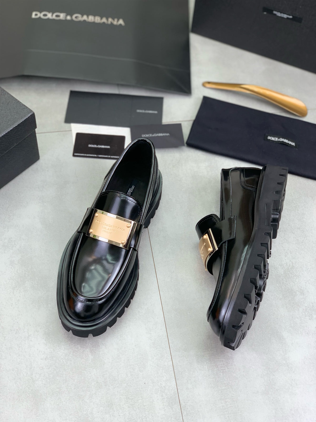 Dolce & Gabbana DG Men's Slip-On Moccasin Loafers with Metal Detail